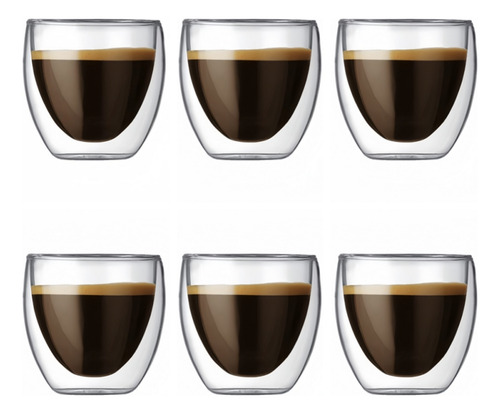 Juego 6 Tazas Café Vidrio Termico 80ml -mug Taza Café
