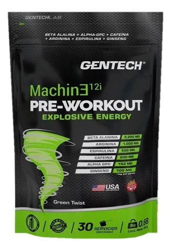 Gentech Pre Workout Machine 12i Entreno Energía Green Twist