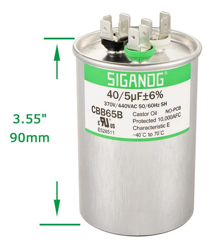 Sigandg 40+5 Mfd Uf 370 O 440 V Cabactor Cbb65b Para