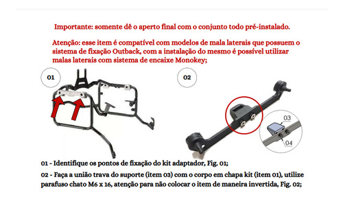 Kit Adaptador Suporte Bau Mala Lateral Outback P/ Monokey
