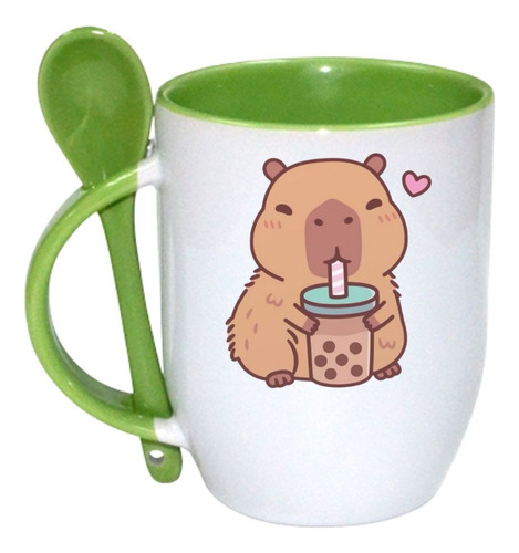Taza Personalizada Capibara Tierno Con Cuchara Para Regalo