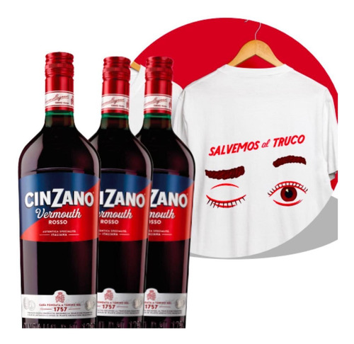 Aperitivo Cinzano Rosso 1 Lts X3 + Remera Cinzano De Regalo