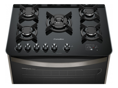 Mesa Vidro Fogão Esmaltec Esmeralda Glass 5bocas Timer Preto