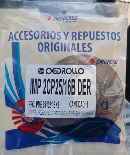 Impulsor Pedrollo 2cp25/16b Derecho Intercam Mod 863gr2c17md