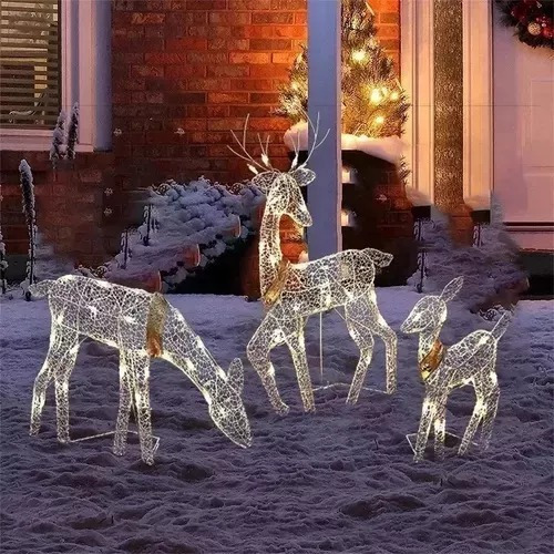 Juego De Adornos Navideños Con Renos Led Iluminados 3