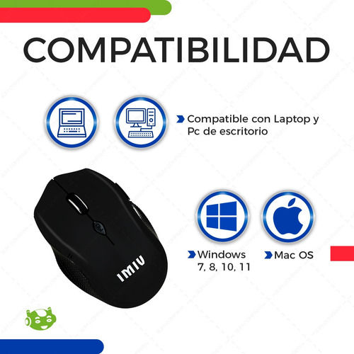 Mouse Inalambrico Raton Optico 1600dpi 2.4 Ghz Nano Receptor Color Negro
