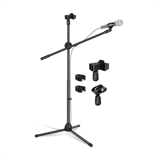 Pie De Microfono Plegable Profesional Boom Doble Pipeta #fll Color Negro