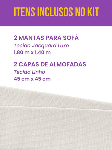 Jogo 2 Mantas De Sofá Com 2 Capas Almofada Xadrez Bege Linho Cor Bege Cru