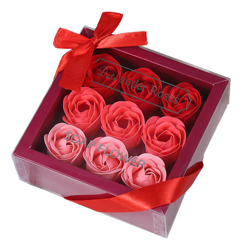 Jabón Perfumado Con Flor De Rosa Con Caja De Degradado Rojo