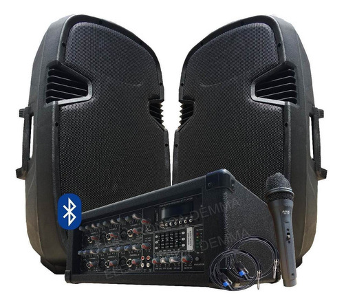 Combo Consola Potenciada 6ch C/ Usb + 2bafles 500w+mic+cable
