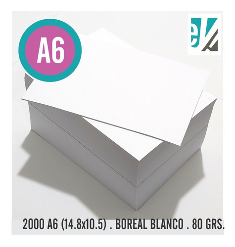 2000 Hojas A6 Boreal Blanco De 80 Grs 