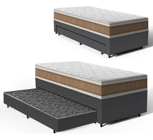 Cama Box Com Auxiliar Solteiro + Colchão De Espuma D33 Anjos Cor Cinza