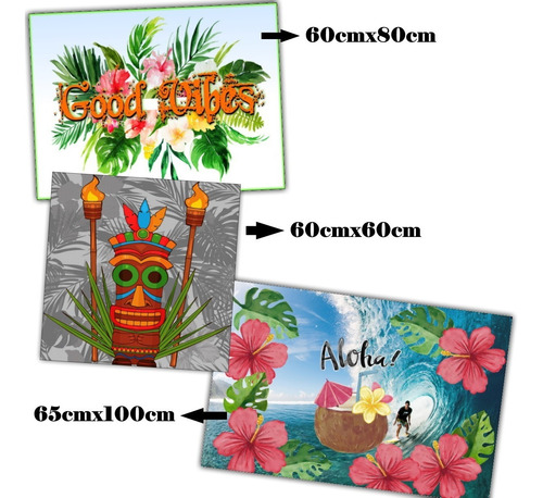 Imagem 2 de 2 de Kit 3 Painéis Foto Pra Decoração Festa Havaiana Tiki Aloha