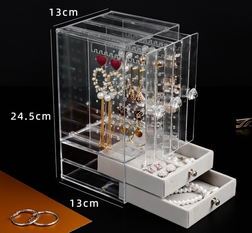 Imagen 5 de 5 de Caja Acrilica Organizador Aros Y Joyas A Cajones 10506