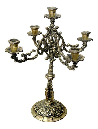 Candelabro Castiçal 5 Velas Menorah 36 Cm Bronze Decoração Cor Dourado-escuro