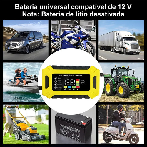 Carregador Inteligente 12v 6a Para Baterias De Carro, Moto E Jet Ski - Recarga Rápida Com Sistema Antisobrecarga, Ideal Para Viagens Longas E Manutenção Preventiva