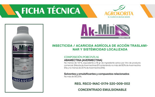 Insecticida Sistémico Translaminar Abamectina Ak-min 1 Lt