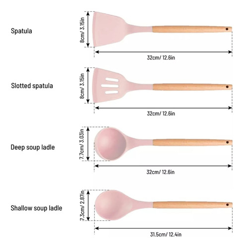 Utensilios De Cocina De Silicona Cuchillos Cucharas Tabla Rosa