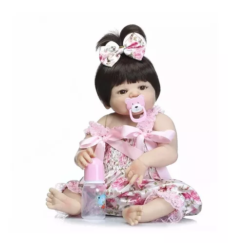 Boneca Bebê Reborn 100% Silicone Menina 55 Cm Pronta Entrega