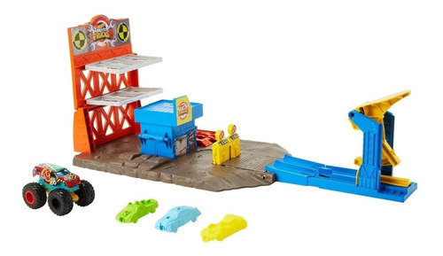 Pista Hot Wheels Monster Truck Estacion De Explosiones Color Naranja Y Azul