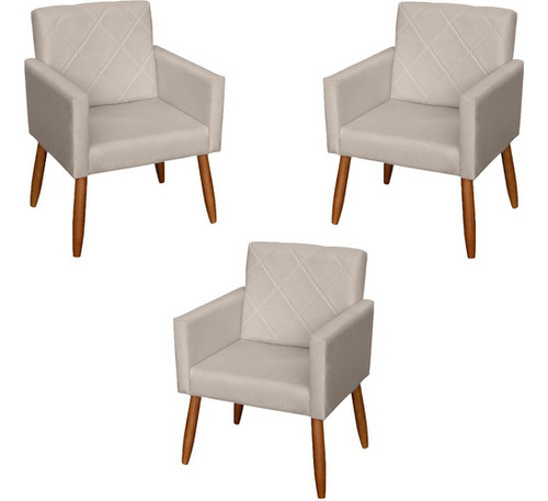 Kit 3 Cadeiras Escritório Poltronas Decorativas Reforçadas Cor Bege Desenho do tecido SUEDE LISO