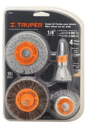 Set 4 Cepillos Cardas Alambre Lija Para Taladro Truper - Lnf