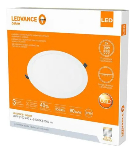 Panel Led Embutir 30w 4000k Biv. Redondo Ledvance