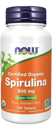 Spirulina 500mg 100tabletas, Espirulina, Now,