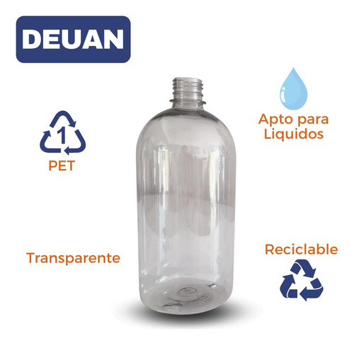Botella Pet 1l Pack 25 Und Envase Transparente Reutilizable