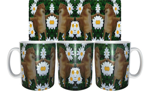 Taza Perro Cheems Entre Flores Margaritas Meme