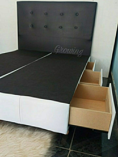 Imagen 3 de 10 de Base De Sommier 2 Plazas Con Cajones Más Respaldo