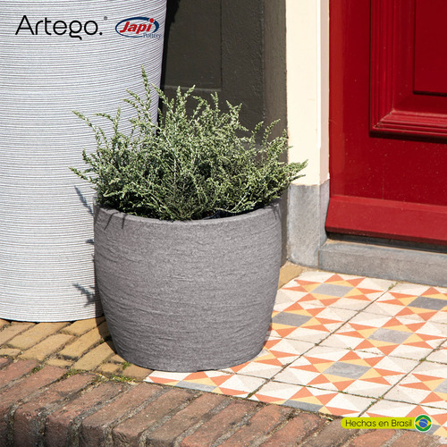 Maceta Moderna Para Exteriores Compacta De 20 Cm De Alto Polvo Color Gris Stone De Polietileno Ultra Ligera Artego Japi Hecho En Brasil