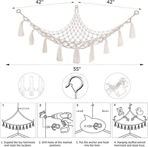 Imagen 7 de 7 de Hamaca De Juguete Peluche Para Colgar Esquinero De Macrame