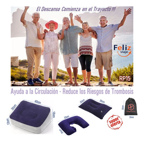 Cojín Inflable Kit Viajes Avión Bus Tren Pies Cuello Espalda