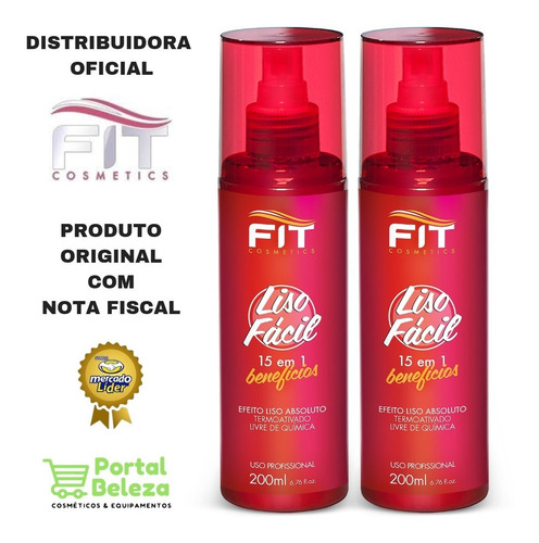 2x Liso Fácil Fluído Termo Ativado 200ml Fit Cosmetics