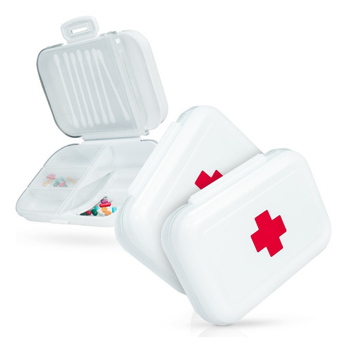 Kit 2 Separador De Remédio Pill Box Mini Porta Comprimidos Cor Branco