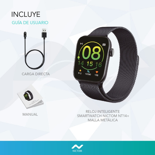 Imagen 4 de 5 de Smartwatch Nictom Nt14 1,75 Notificaciones + Malla Metálica