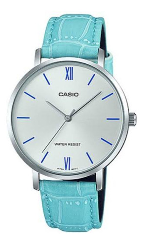 Reloj Casio Dama (ltp-vt01l-7b3udf) Analógico Cuero Celeste