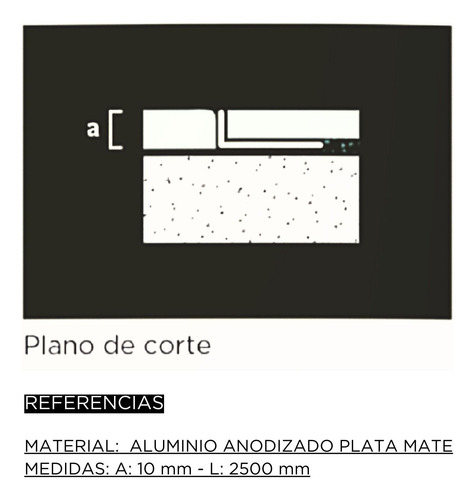 Protector Recto Ceramicos Perfil L Alum 10x2500 Mm Moldumet Plateado Mate