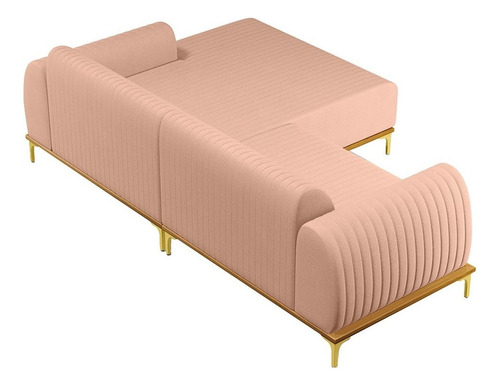 Sofá 255cm 4 Lugares Com Chaise Direito Pés Gold Molino C-10 Cor Rosa Desenho Do Tecido Liso