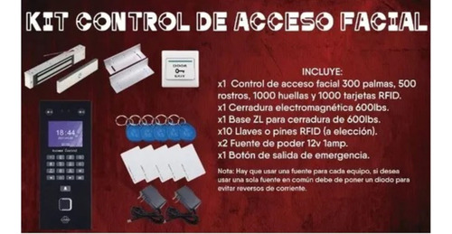 Kit Combo Control Acceso Facial Biométrico Lector Rostros Rf