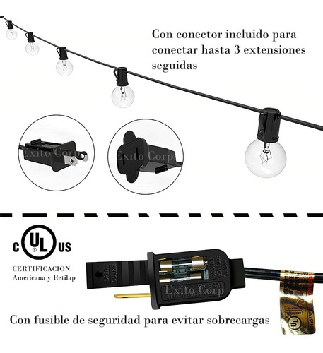 Imagen 7 de 7 de Extension Guirnalda De Luces Y Bombillos Vintage Exteriores