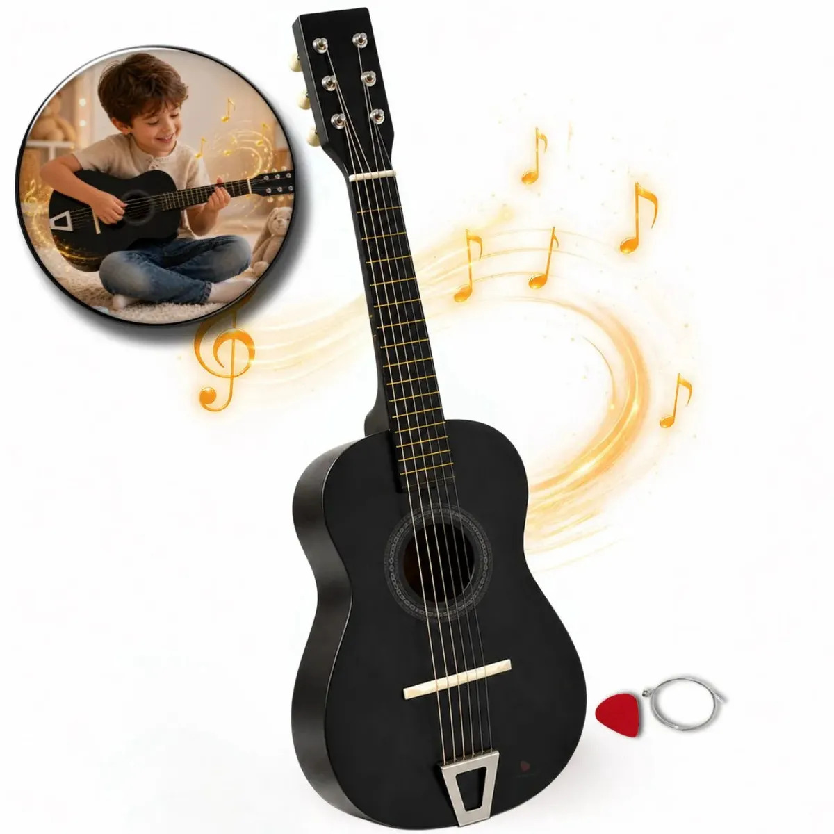 Violão Infantil Acústico Cordas De Aço Brinquedo Madeira Instrumento Semi Profissional Natural - Amorelância