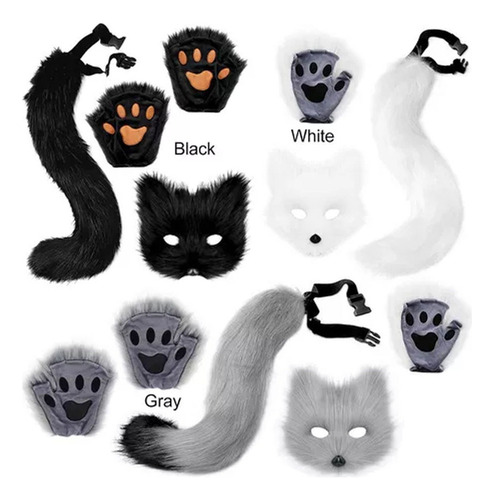 3pcs Juego De Máscara Y Cola De Therian De Gato De Halloween