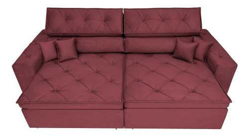 Sofá Austin 2,82m Retrátil, Reclinável com Molas no Assento e Almofadas, Suede Vinho Cama inBox