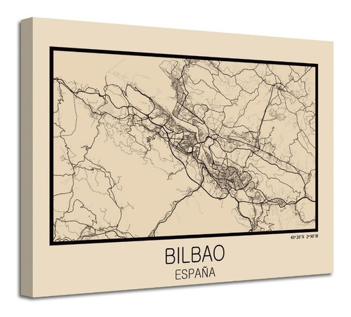 Cuadro Bilbao España Mapa En Lienzo Decorativo Foto Canvas