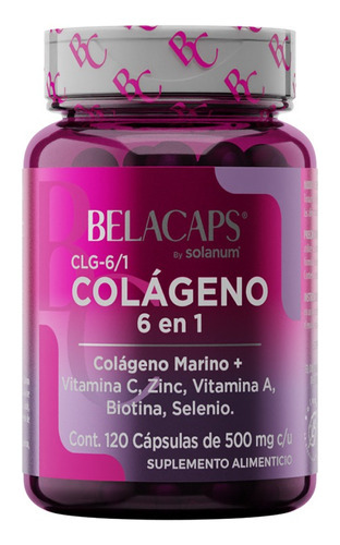 Colageno Marino 6 En 1 Vitamina C, A Biotina 120 Cap Solanum Sabor Sin Sabor