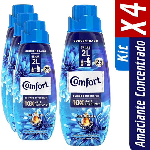 Kit Com 4 Amaciantes Comfort Intense Cuidado Essencial 500ml