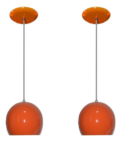 02 Lustres Bolinha - Luminaria De Aluminio - Varias Cores Cor Laranja 110v/220v