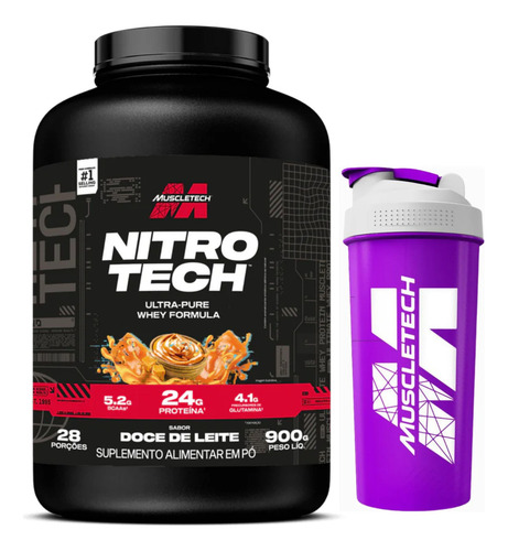Whey Protein Ultra Pure Muscle Tech 900g 100% Nitro Tech 3w Sabor Doce De Leite
